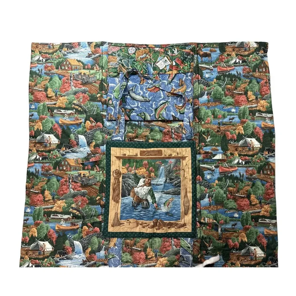 Vintage Fishing Duck Picnic Blanket Convertible Tote Bag Trout Cabin 41x65